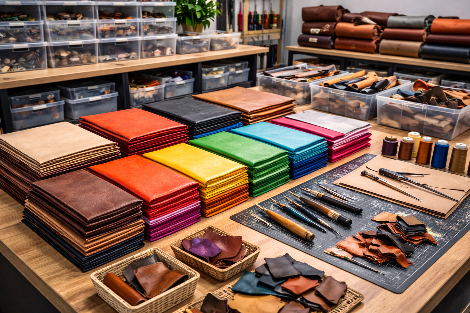 Colorful stacked leather sheets and hides from Leather 4 Craft, a UK-based premium leather supplier — Leather 4 Craft review